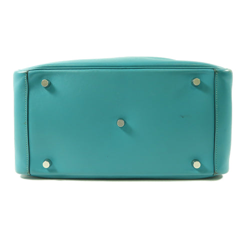 HERMES PHW Lindy 30 2 Way Shoulder Handbag Swift Leather Bleu Paon Green