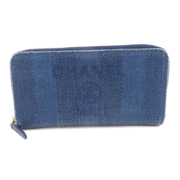 CHANEL CC GHW Zipped Long Wallet Denim Blue