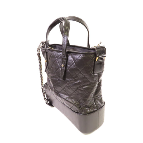 CHANEL Quilted CC Gabrielle Shopping Tote Bag Handbag Calfskin Leather Black