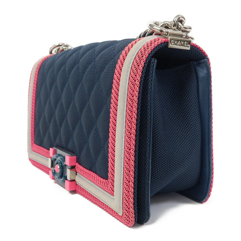 CHANEL CC SHW Boy 25 Shoulder Bag Canvas Blue/Pink