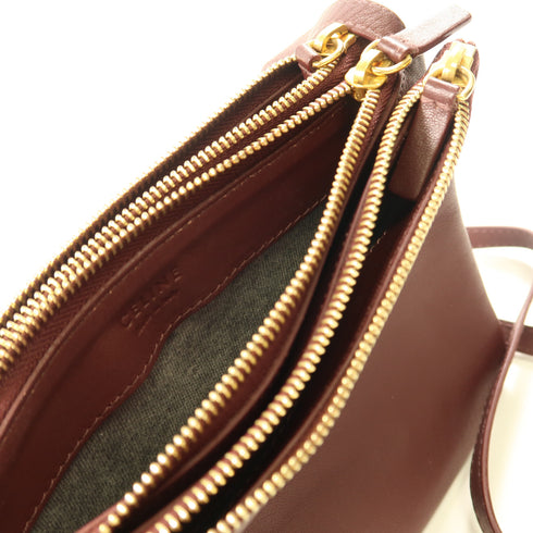 CELINE GHW Trio Shoulder Bag Calfskin Leather Wine Red