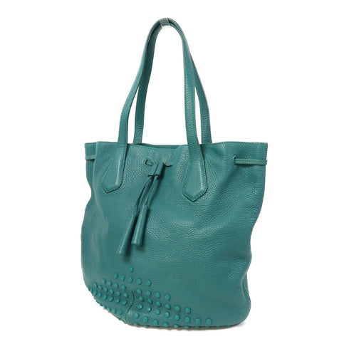 Tods Shoulder Tote Bag Calfskin Leather Green