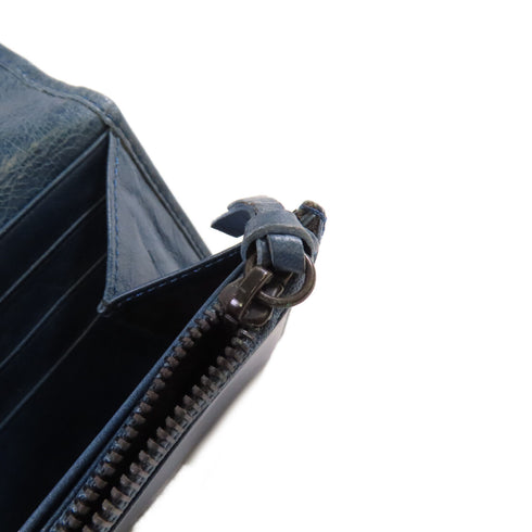 BALENCIAGA City Long Wallet Lambskin Leather Dark Blue