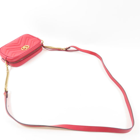 GUCCI GG GHW GG Marmont Mini Shoulder Bag 448065 Calfskin Leather Red