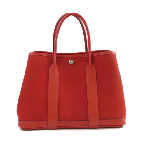 HERMES PHW Garden Party TPM Tote Bag Handbag Canvas Red