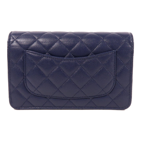 CHANEL CC SHW Wallet On Chain Shoulder Bag Calfskin Leather Blue