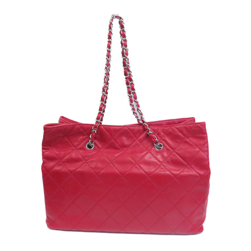 CHANEL Quilted CC SHW Shoulder Bag Chain Lambskin Leather Red