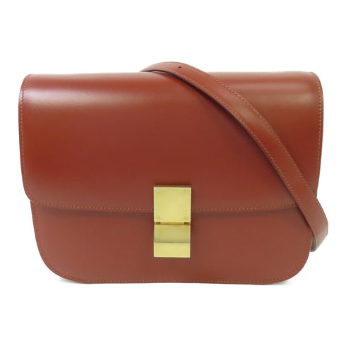 CELINE GHW Classic Box Shoulder Bag Calfskin Leather Brown v1