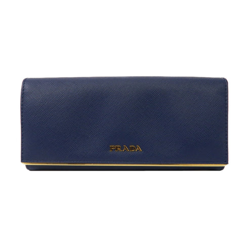PRADA GHW Long Wallet 1M1132 Calfskin Leather Blue