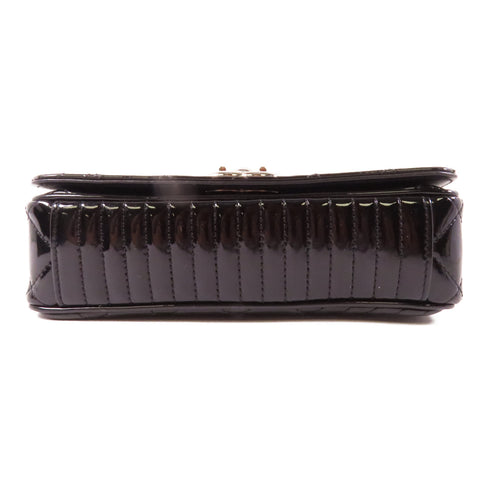 CHANEL Quilted/Herringbone CC SHW Chain Shoulder Bag Patent Leather Black