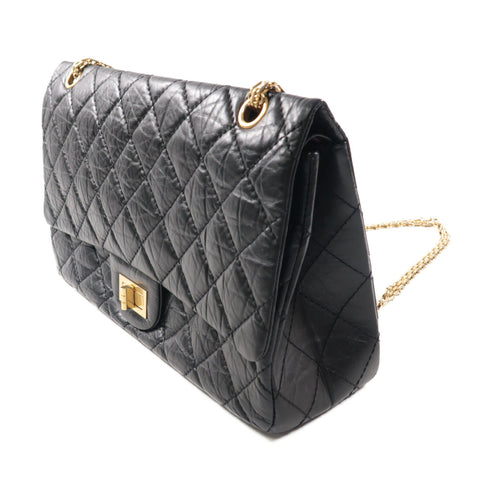 CHANEL Quilted CC 2.55 Chain Shoulder Bag Lambskin Leather Black