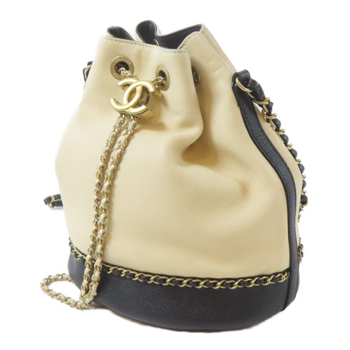 CHANEL CC GHW Chain Shoulder Bag AS0373 Calfskin Leather Black Beige