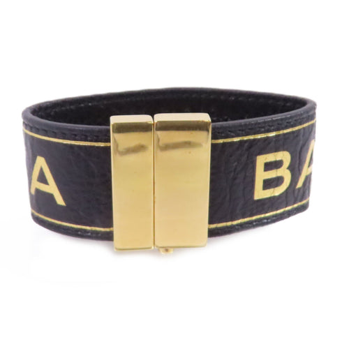 BALENCIAGA GHW Bracelet Bangle Calfskin Leather Metal Black Gold