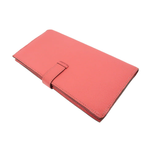 HERMES GHW Bearn Bi-fold Fold Long Wallet Chevre Leather Rose Dragee Pink