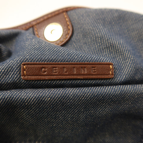 CELINE GHW Shoulder Bag Denim Brown/Blue