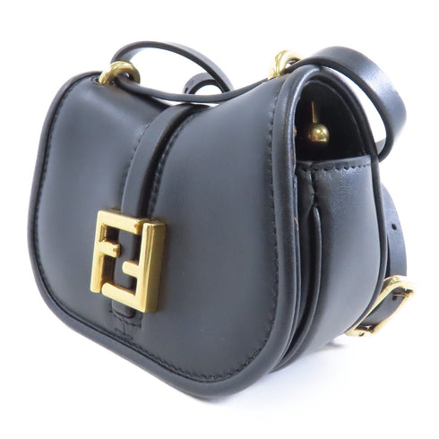 FENDI GHW C`mon Mini Shoulder Bag Handbag 7AS219 Calfskin Leather Black