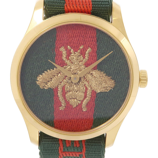 GUCCI GG G-Timeless Quartz Watch YA126487A Stainless Steel Green/Red/Gold