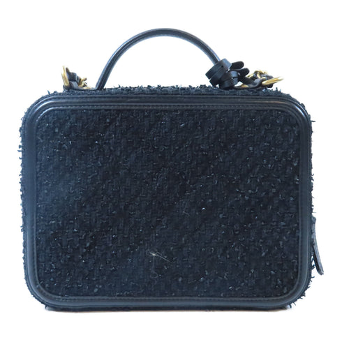 CHANEL Quilted CC GHW Vanity Case 2 Way Chain Shoulder Bag Tweed Black