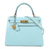HERMES GHW Kelly 28 2 Way Shoulder Bag Epsom Leather Bleu Atoll