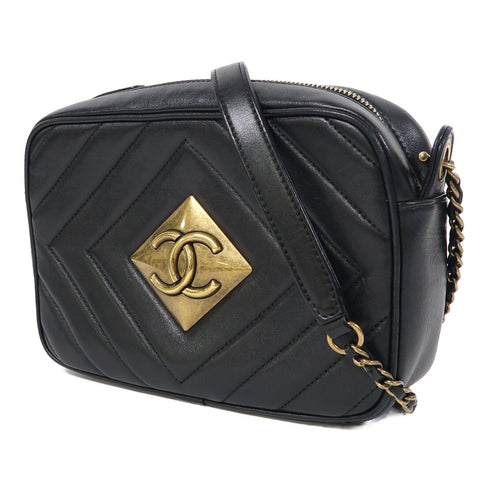 CHANEL CC GHW Chain Shoulder Bag Lambskin Leather Black v1