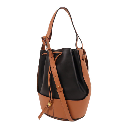 LOEWE GHW Balloon 2 Way Shoulder Bag Calfskin Leather Black/Brown