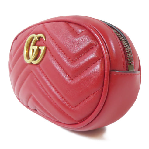 GUCCI GG GHW GG Marmont Waist Body Bag Calfskin Leather Red