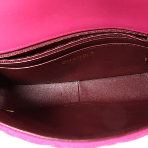 CHANEL CC GHW Chain Shoulder Bag Cotton/Calfskin Leather Pink