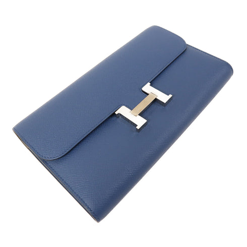 HERMES PHW Constance Long Wallet Epsom Leather Bleu Agate