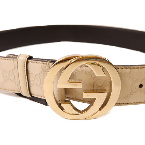 GUCCI GG GHW Belt Calfskin Leather 114876 White
