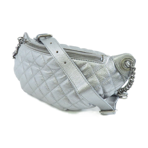 Chanel Quilted CC SHW 15A Belt Bag Waist Bag Calfskin Leather Silver Color