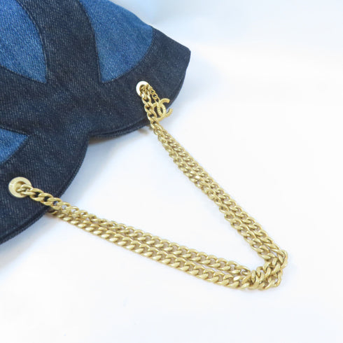 CHANELCC GHW Shoulder Tote Bag Denim Blue