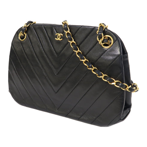 CHANEL CC GHW Chain Shoulder Bag Calfskin Leather Black v6