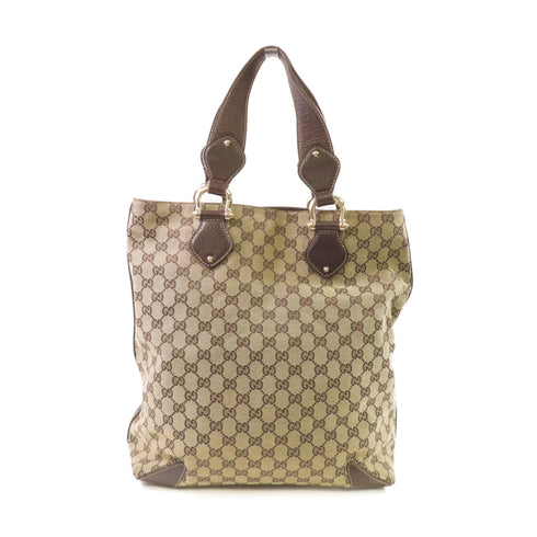 GUCCI GG GHW Tote Bag Handbag 154372 GG Canvas Brown