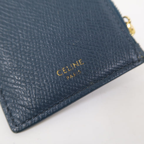 CELINE GHW Coin Case Purse Calfskin Leather Blue