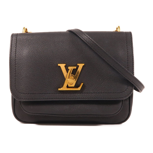 LOUIS VUITTON LV GHW Lock Me Chain Shoulder Bag Calfskin Leather Black