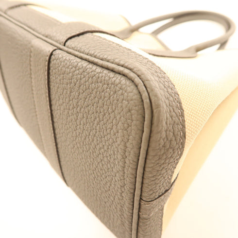 HERMES PHW Garden Party TPM Handbag Canvas Leather Beige Gray Grey