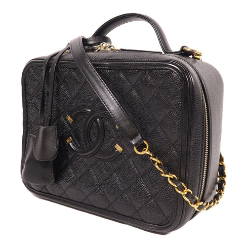 CHANEL CC GHW Filigree Vanity Case 2 Way Bag A93344 Calfskin Leather