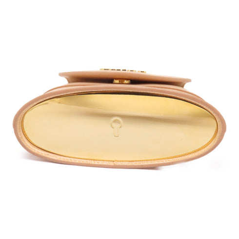 Chloe GHW Aby Lock 2 Way Chain Shoulder Bag Calfskin Leather Beige