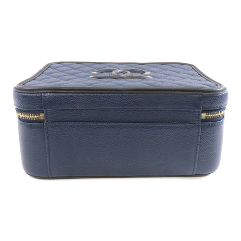 CHANEL Quilted CC GHW Vanity Case 2 Way Chain Shoulder Bag Leather Navy Black