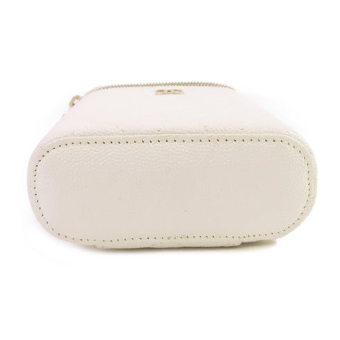 CHANEL CC GHW Vanity Case Chain Shoulder Bag Calfskin Leather White
