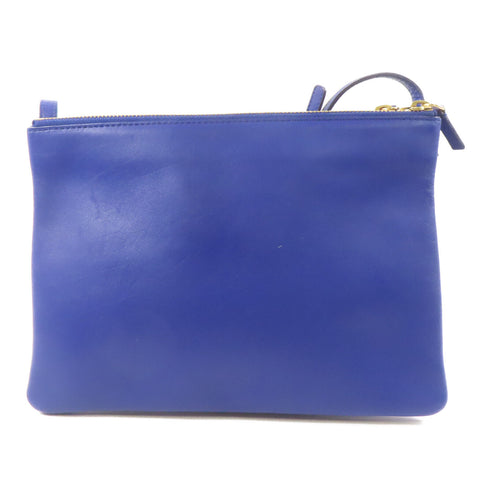CELINE GHW Trio Bag Shoulder Bag Lambskin Leather Blue