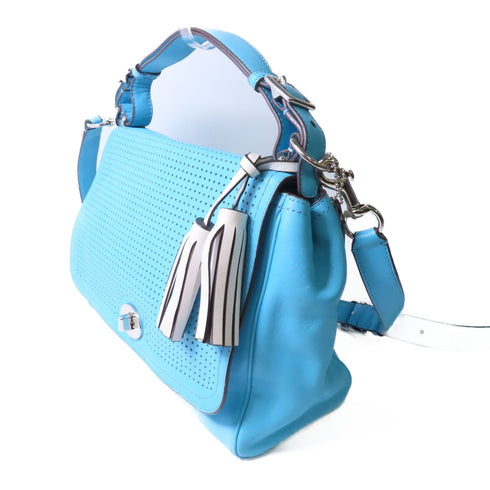 COACH SHW Shoulder Bag 2 Way Shoulder Handbag Calfskin Leather 22386 Blue