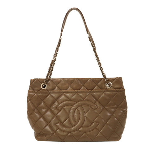 CHANEL CC SHW Chain Shoulder Bag Calfskin Leather Brown