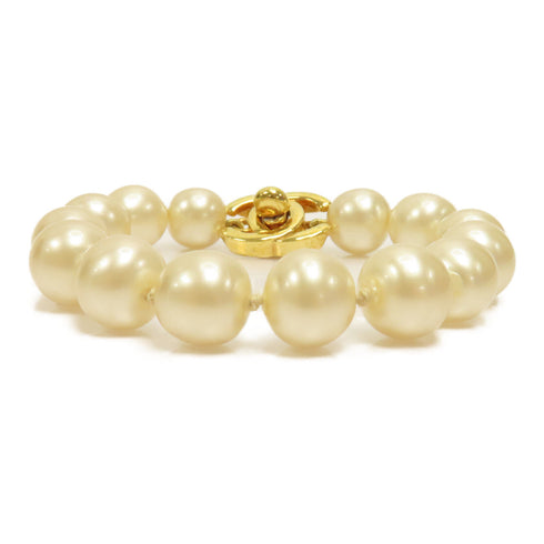 CHANEL CC Bracelet 96P PVC Metal Gold/White