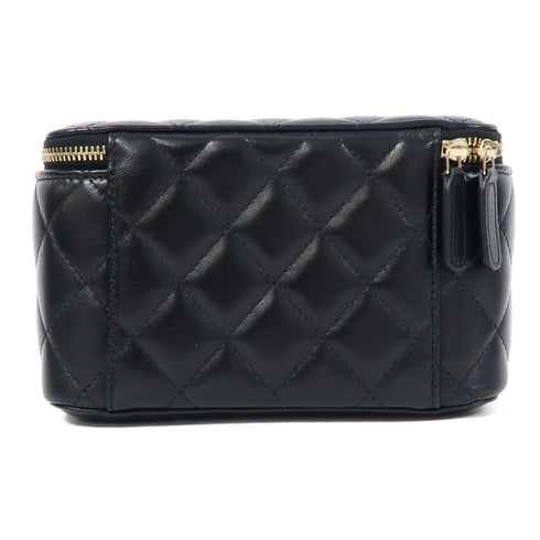 CHANEL Quilted CC GHW Chain Shoulder Vanity Case Bag Lambskin Leather Black