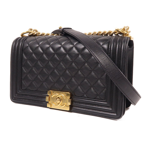 CHANEL CC GHW Boy 25cm Chain Shoulder Bag Lambskin Leather