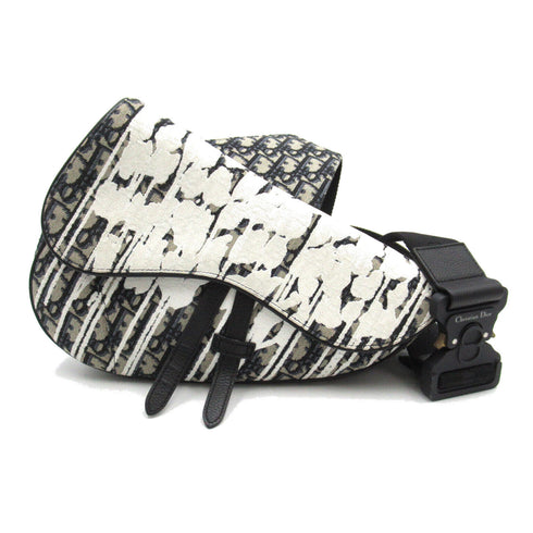 Christian Dior CD Saddle Bag Shoulder Bag Canvas Navy White