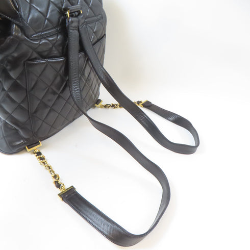 CHANEL Quilted CC GHW Backpack Rucksack Lambskin Leather Black