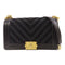 CHANEL CC GHW Boy Chanel Chain Shoulder Bag Canvas Calfskin Leather Black