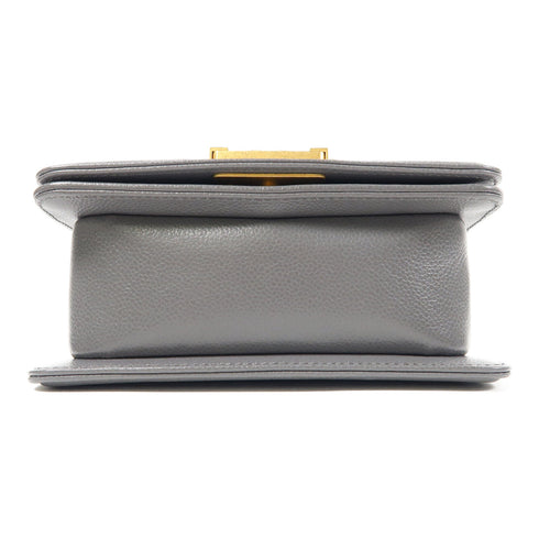 CHANEL Quilted CC GHW Mini Boy Chain Shoulder Bag Leather Grey